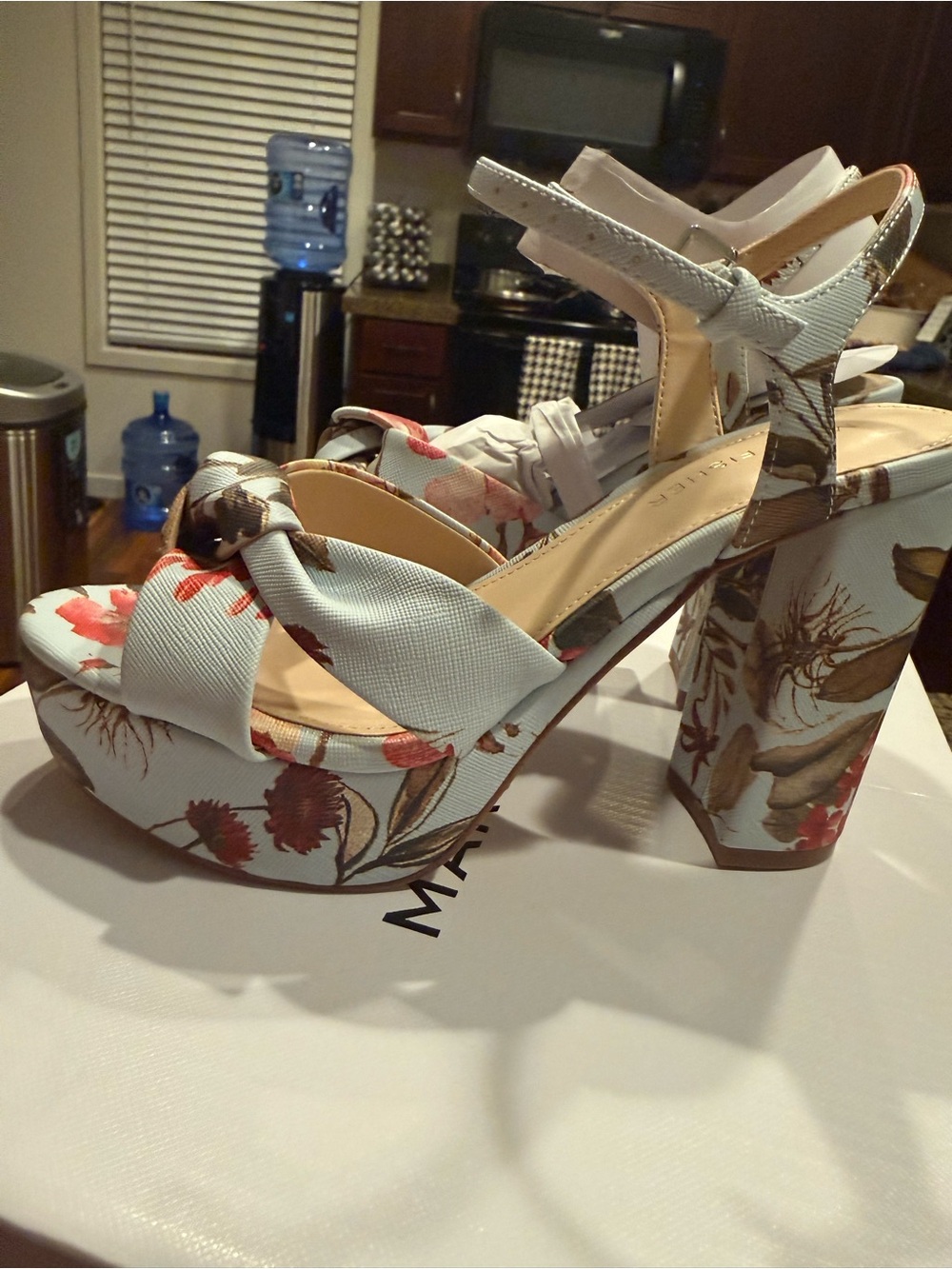 Marc Fisher Floral Platform Sandals in Light Blue and Red - Picture 3 of 5